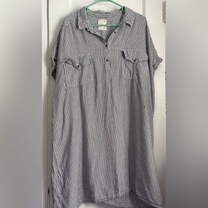 SO Striped Button Pullover Shirt Dress Black White Short Sleeve Pockets Sz: 3X